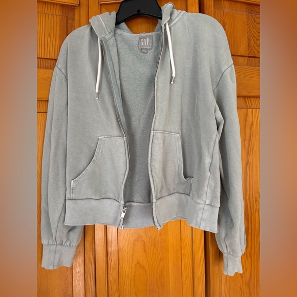 GAP Sweaters - GAP Sage Green Full-Zip Hoodie with White Drawstrings